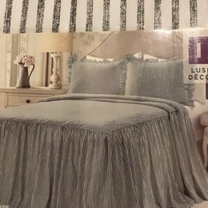 Ticking Stripe black/white king bedspread + 2 shams, NWT, shabby chic/farmhouse.